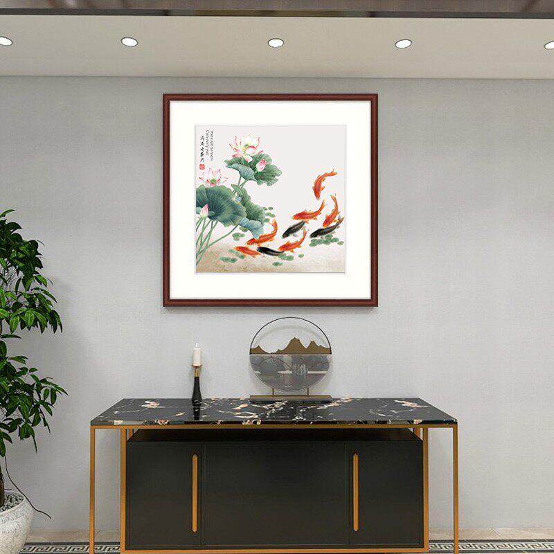 中餐厅装饰画《九鱼图》客厅挂画《水墨荷花》中国画《年年鱼》入