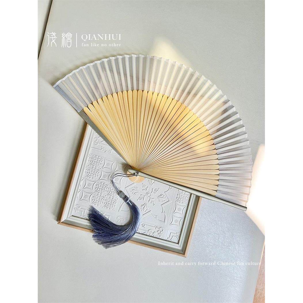 纯色真丝素雅扇子绘画折扇中国风竹扇和风夏季日用素面折叠舞蹈扇