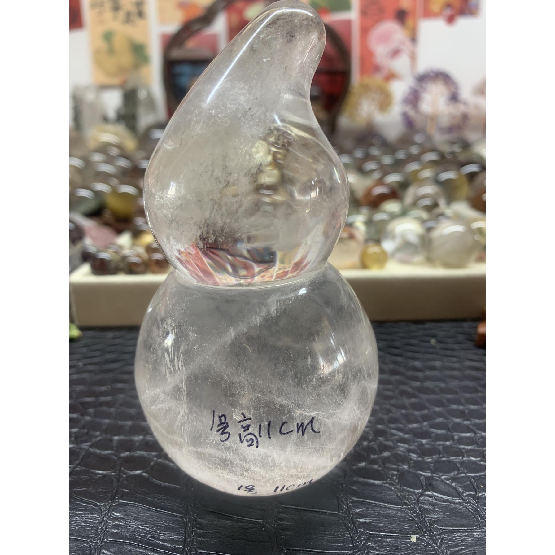 天然白水晶葫芦摆件家居摆饰2025年摆中宫位泄二黑天然白水晶葫芦