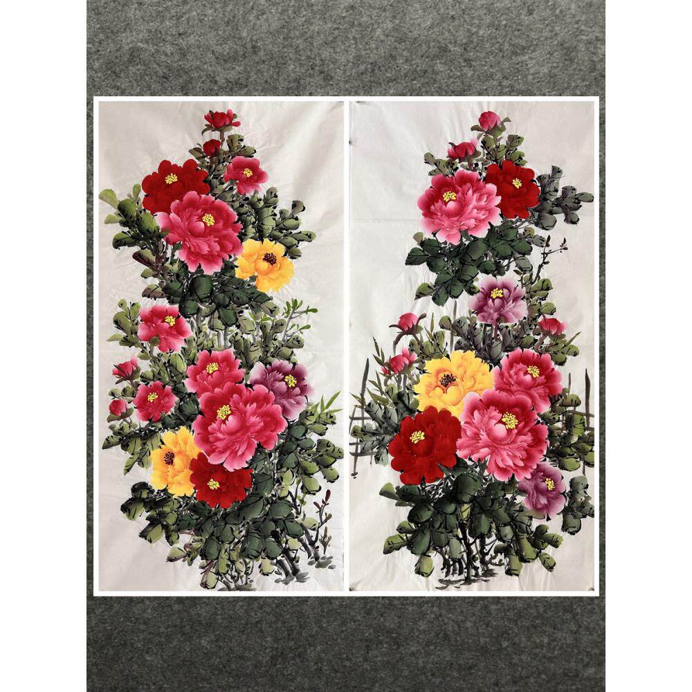 8墨锦轩客厅宣纸装饰国画纯手绘花鸟家居四尺牡丹花开富贵未装裱1