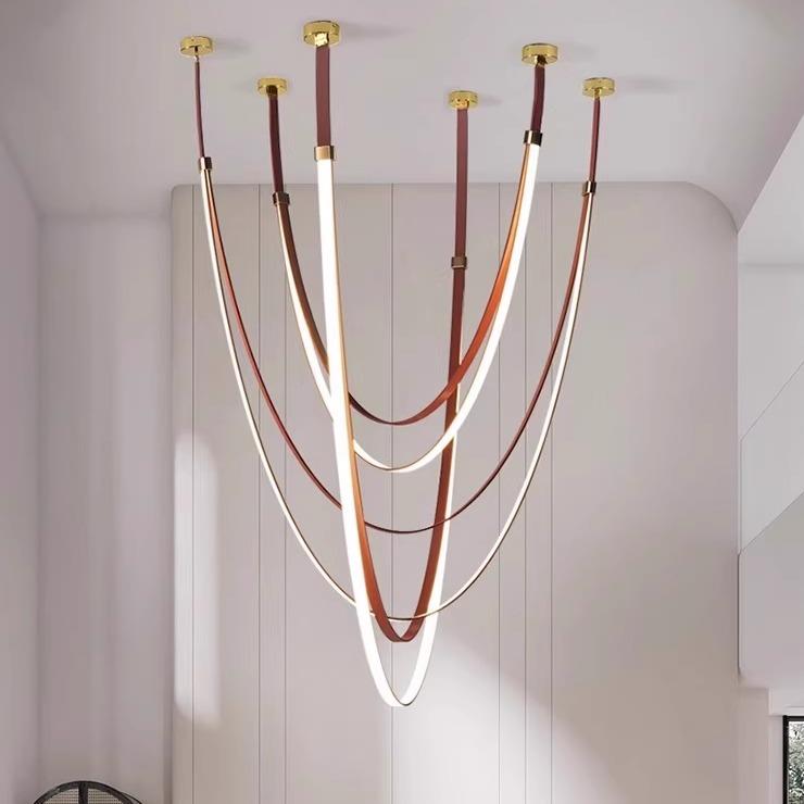 轻奢简约现餐厅灯设计师皮带灯别墅客厅样板房挑高复式楼梯吊灯