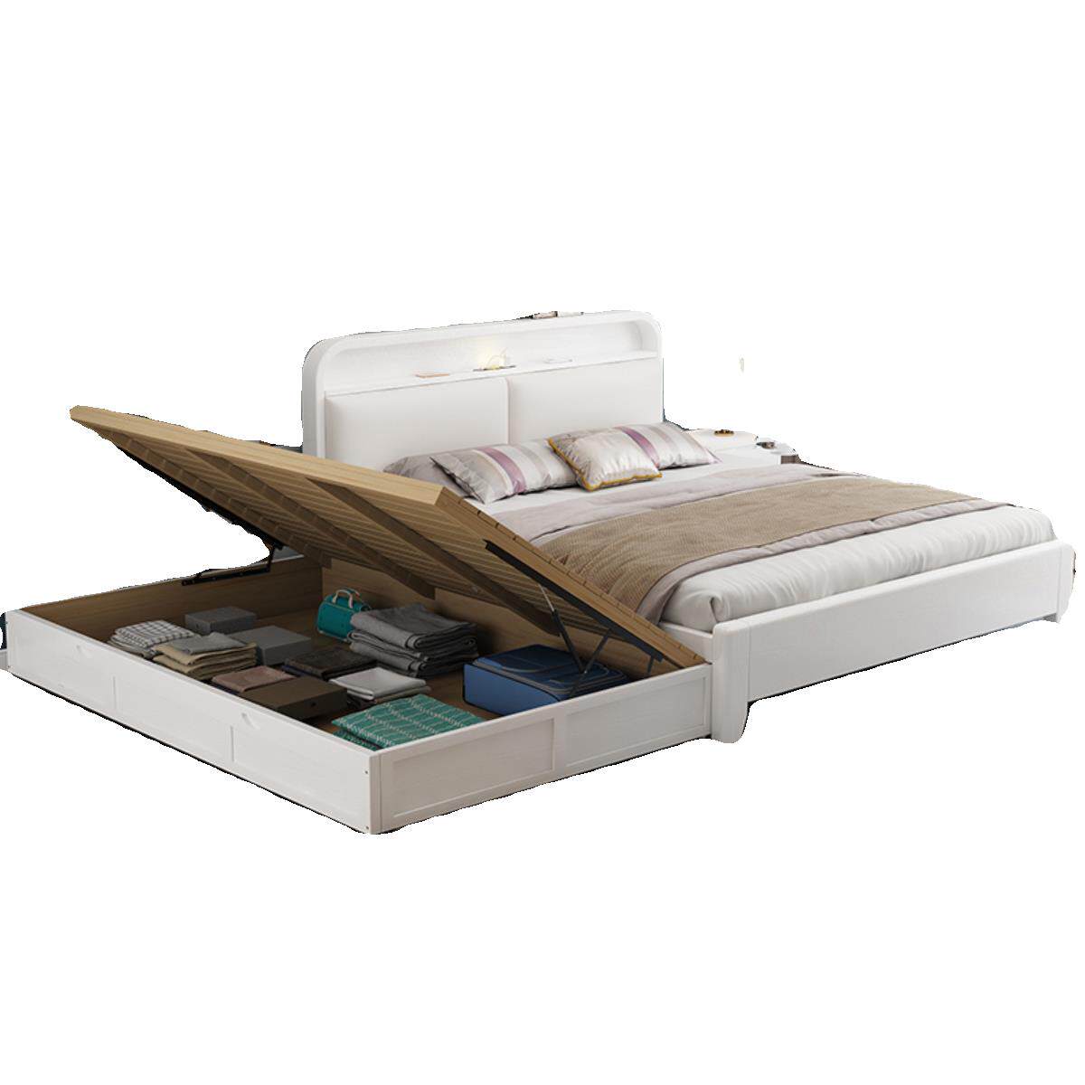 子母床拖床软包实木床1.5米儿童抽拉床气压储物双人床1.8米带抽屉