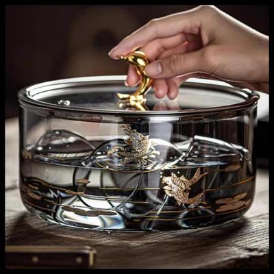 大号茶洗可明火耐热玻璃蒸煮消毒锅带盖子家用煮茶杯洗水盂茶具配