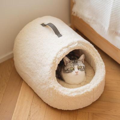 芝小麻软软糯糯羊羔绒封闭式猫窝冬天保暖拖鞋猫屋猫咪睡袋猫咪床
