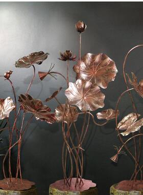 铁艺荷叶金属荷花落地装饰摆件户外水池景观雕塑创意餐厅造景摆设