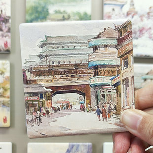 华宜玉珍藏水彩画中国风旧影北京陶瓷凹凸冰箱贴