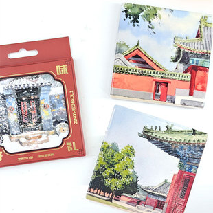 北京风情国风水彩3D手绘釉彩陶瓷冰箱贴北京礼物