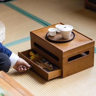 茶边柜茶桌置物架茶具 观致双层收纳柜竹制小型茶柜客厅家用中式