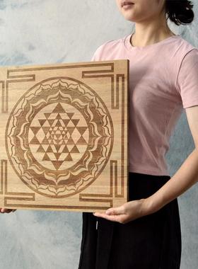 水晶阵底盘 大号实木竹木正方形多边底座神圣几何摆件 水晶阵托盘