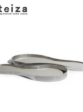 Oteiza现代简约不规则金属托盘不锈钢收纳盘皮革装饰盘玄关置物盘