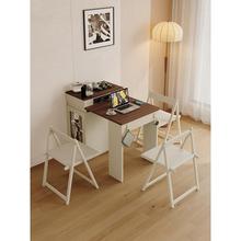 2025新型可伸缩可折叠岛式餐桌集成多功能隐形家庭小公寓实木餐桌