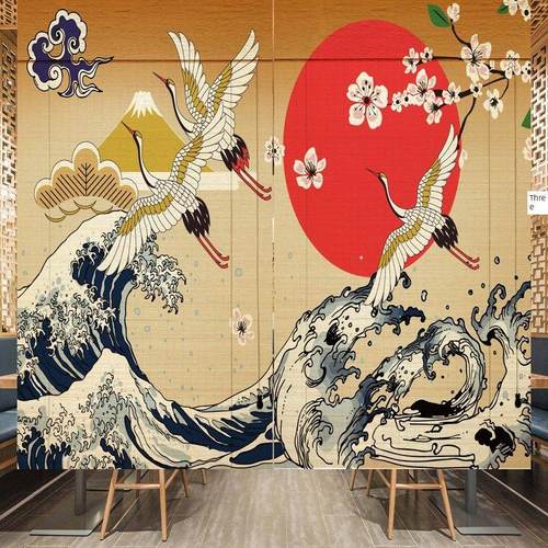 定制印花竹帘子卷帘中日式窗帘汗蒸隔断料理寿司背景画遮阳装饰画