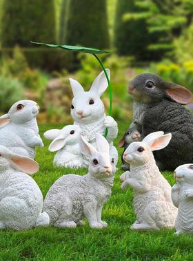 彷真白色树脂可爱兔子摆件家居装饰品庭院子景观户外创意动物雕塑