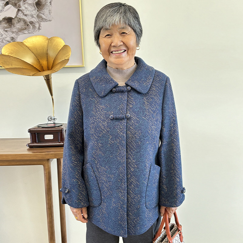 老年人秋装女奶奶毛呢外套春秋老人太太衣服妈妈喜庆生日婚礼衣服