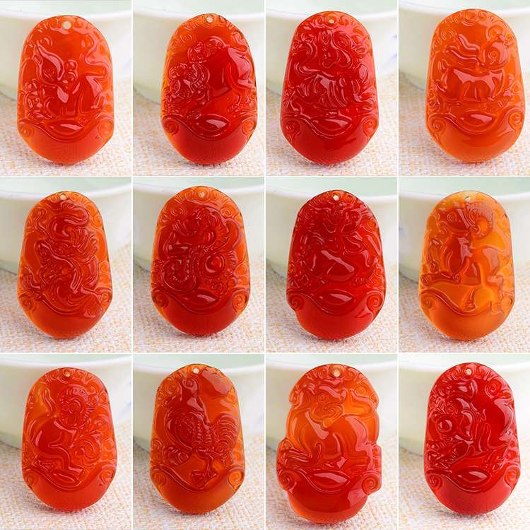 红玛瑙12生肖吊坠鼠牛虎兔龙蛇马羊猴鸡狗猪菩提钥匙扣本命年挂件