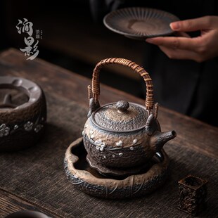 功夫茶壶单壶复古陶瓷u茶具大号单个提梁壶家用客厅粗陶泡茶 中式