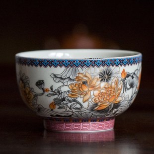 陶瓷功夫Z茶具品茗 仿古纯手绘茶杯茶盏个人单杯主人杯釉下彩中式