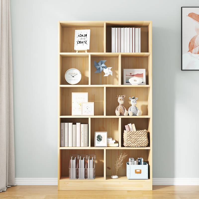全实木书柜一体j整墙落地儿童书架置物收纳柜自由组合格子柜储物