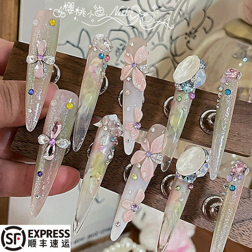 幻彩花钻醋酸彩钻晕染雕花穿戴甲