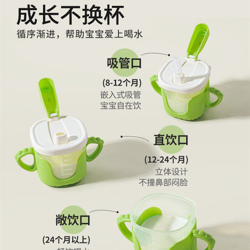 热销2024新款儿童水杯家用幼儿园吸管杯防摔带刻度牛奶杯喝水直饮