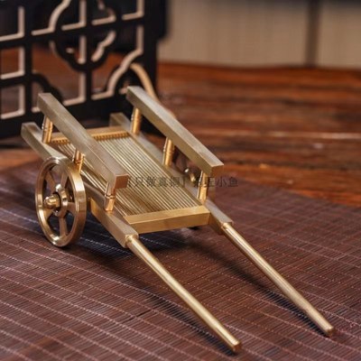 热销纯铜拉车黄铜手推车满载而归平板车70年80年代农村办公室桌面