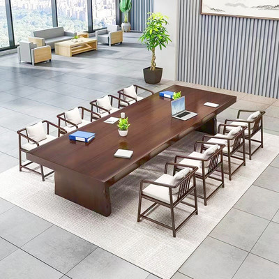热销实木会议桌椅组合现代简约全图书馆原木大板桌办公长桌工作洽