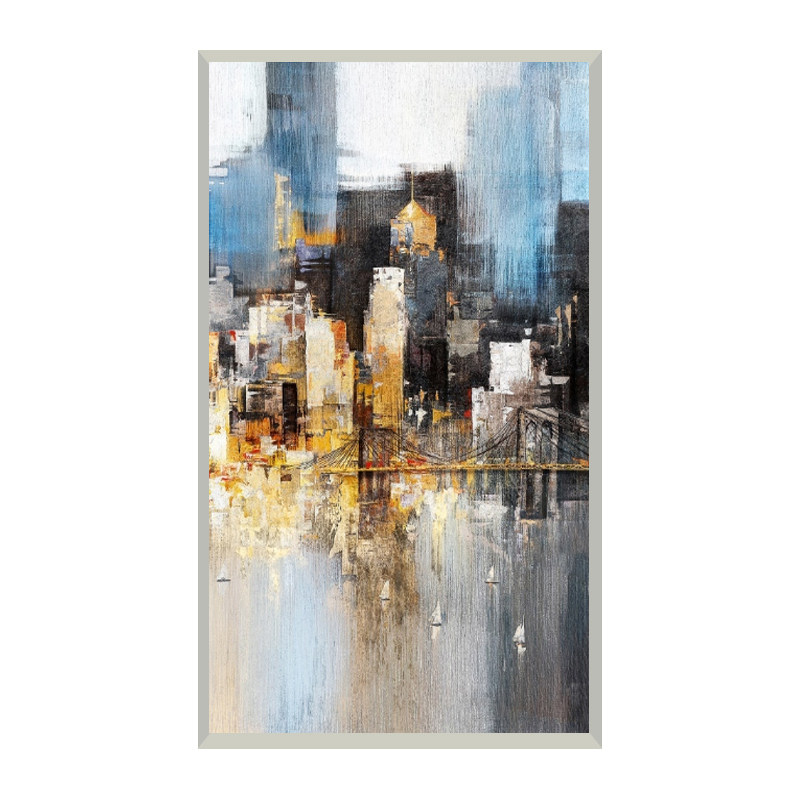 热销现代玄关客厅背景墙壁画抽象城市沙发背景墙壁纸创意北欧餐厅