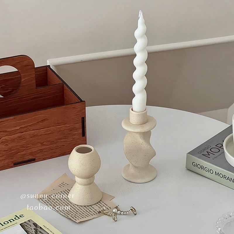 热销北欧ins复古素胚陶瓷烛台香薰蜡烛台座欧式餐桌浪漫氛围感摆