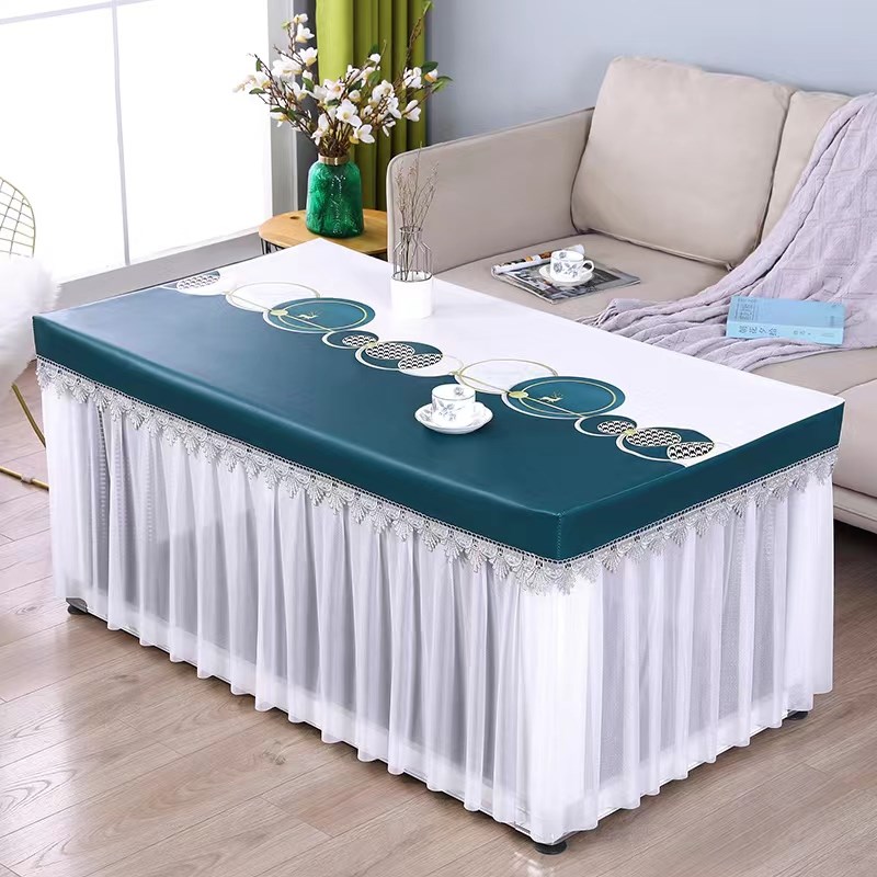 热销夏季防水防油烤火桌子罩套薄款长方形电炉罩套茶几蕾丝桌布皮