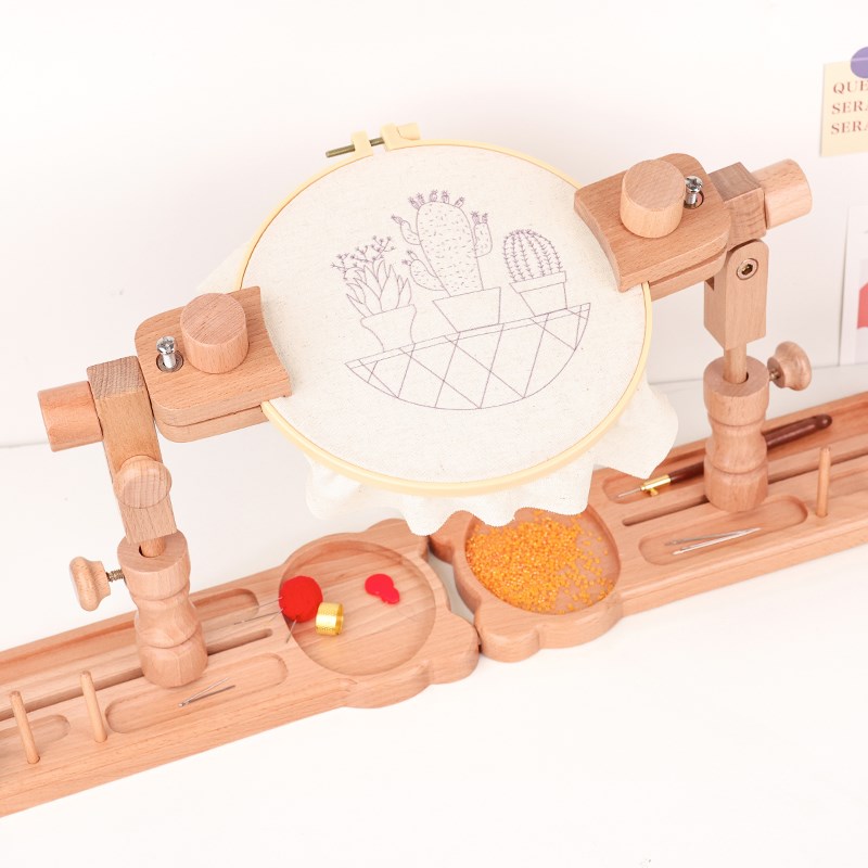 热销通用可调节台式手工绣架实木桌面绣绷架子刺绣十字绣框工具固