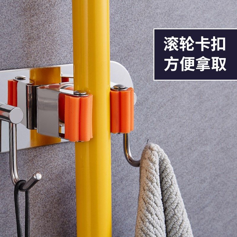 热销卫浴拖把架扫把架304不锈钢挂钩多功能挂架五金拖布架厨房挂