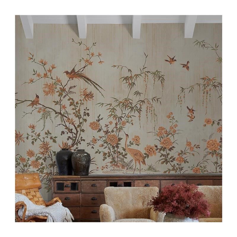 热销新中式花鸟墙g纸客厅电视背景墙壁B纸沙发卧室墙布定制壁画民