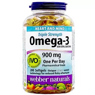 加拿大直邮webber Naturals深海鱼油3倍浓缩omega3EPA/DHA200粒
