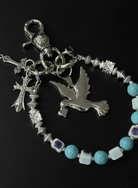 SFSN原创陶瓷蓝眼珠链cleanfit裤子挂饰复古风高级钥匙扣腰间配饰