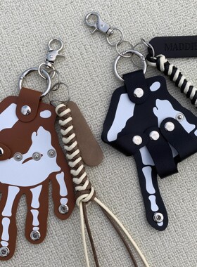 SFSN原创皮革手掌可调节手势腰间钥匙扣挂饰编织蜡绳ins包包挂件