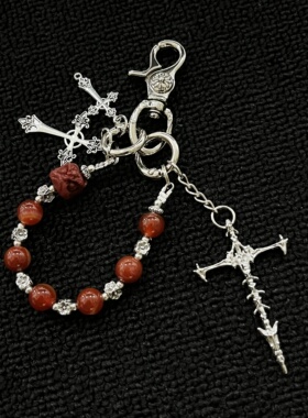 SFSN原创雄狮头合金珠链十字架cleanfit腰间挂饰复古风高级钥匙扣