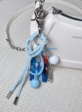 蓝色游泳队ins风设计感编织绳包包挂件ch扣多巴胺腰间挂件钥匙扣