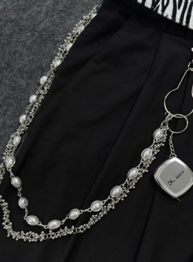 cleanfit金属珍珠腰链卷尺挂件y2k复古朋克酷裤链女美式嘻哈高街