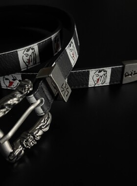 鼻血腰带手绘人物复古vibe风朋克皮带棋盘格印花cleanfit风格金属