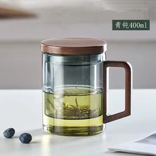 玻璃泡茶壶耐高j温加厚煮茶壶木把防烫茶水分离泡茶器花茶壶