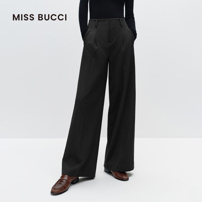 MISS BUCCI 秋冬款时尚女士垂感收褶显瘦高腰阔腿裤休闲西装裤女