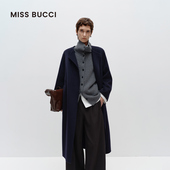 MISS 系扣羊绒休闲大衣女 女士圆领单排扣中长款 BUCCI 秋冬时尚