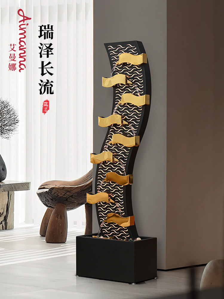 现代简约流水摆件循环水轻奢水景客厅玄关电视柜装饰新居乔迁送礼