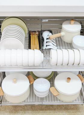 拉篮不锈钢厨房柜篮边抽屉式碗架调味料拉架碗碟碗篮橱阻尼97154