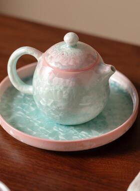 结晶釉窑用盘变陶瓷壶承家点盖碗冰花茶64541壶垫小茶台大号果茶
