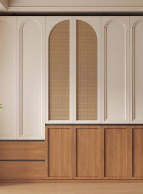 古风木分中段实藤编衣柜家用卧室一门到顶免拉手式实木欧松板9743