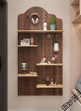 实板木洞洞18025板现墙上置物架木质墙做壁挂书架隔墙收纳架挂板
