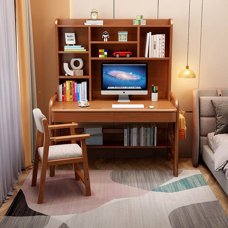实木电脑书桌书桌架一体卧室中小字学习生写桌儿童BKF学桌家用办