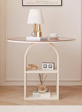 轻奢木家质沙发边小茶几几用客厅圆形璃茶桌简约现代玻床边94851