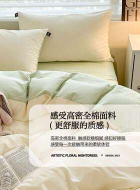 纯色简风长绒床上南四件套纯棉床棉单被约套全棉床SJG笠三件套通
